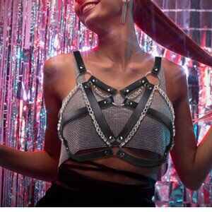 Leather Chest Harness Black Bra